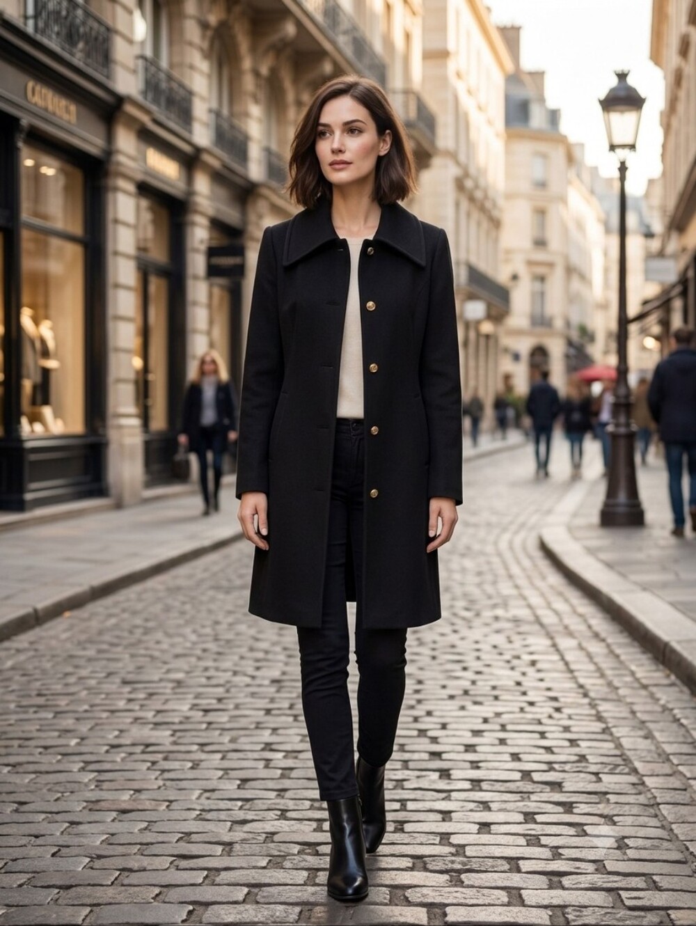 Cole Haan Signature Black Wool blend, lined, snap front knee length coat Size 10